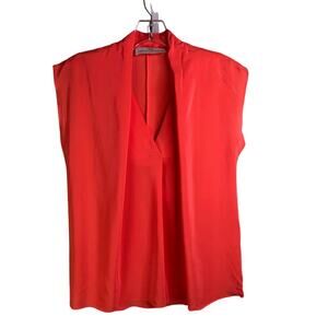 Amanda Uprichard Silk Blouse Wms Size P Orange Sleeveless Drape Front Modern lux